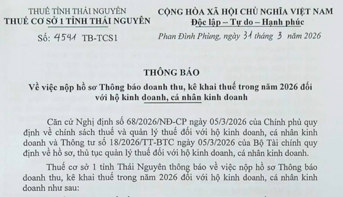 Công văn 4541/TB-TCS1