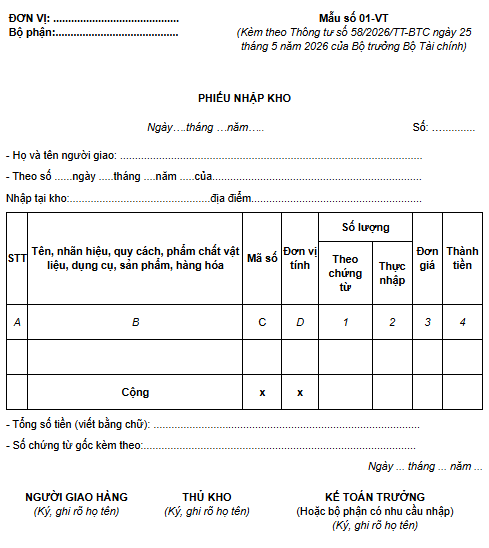 mẫu phiếu thu doanh nghiệp siêu nhỏ