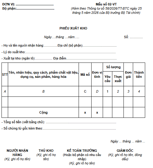 phiếu xuất kho doanh nghiệp siêu nhỏ