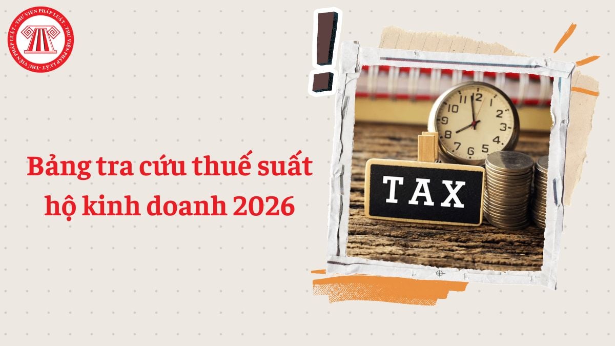 Bảng tra cứu thuế suất hộ kinh doanh 2026 (tỷ lệ % theo doanh thu và thu nhập tính thuế)