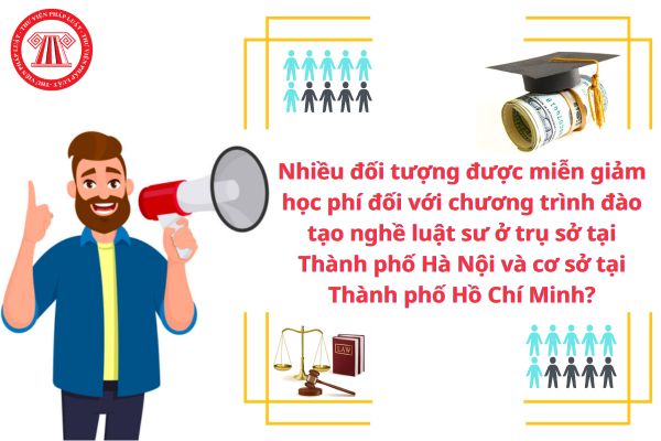 Nhiều đối tượng được miễn giảm học phí đối với chương trình đào tạo nghề luật sư ở trụ sở tại Hà Nội và cơ sở tại Thành phố Hồ Chí Minh?