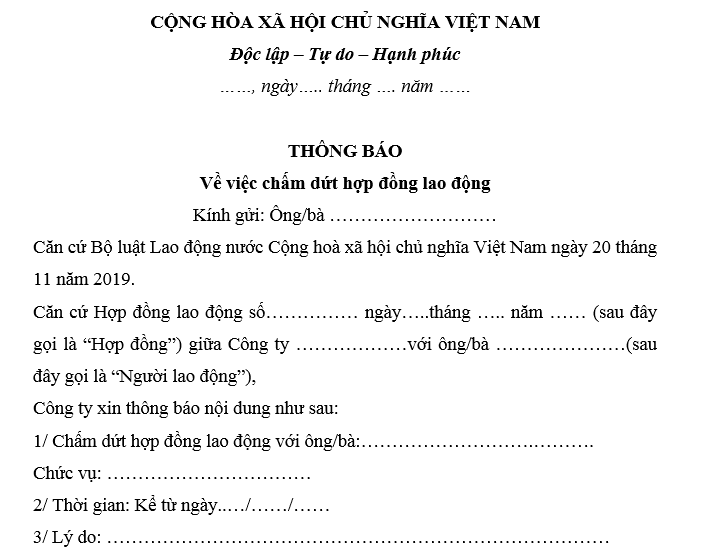 Thông báo chấm dứt