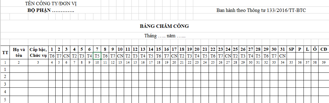 File bảng chấm công cá nhân