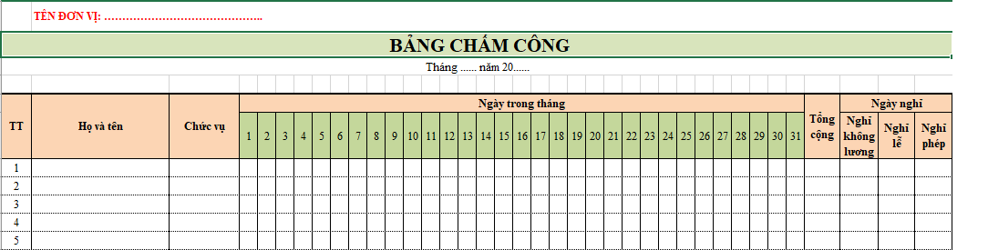 File bảng chấm công cá nhân