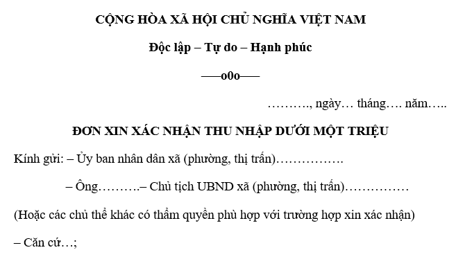 Mẫu đơn xin xác nhận người phụ thuộc không có thu nhập 