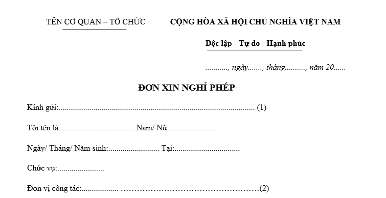 Mẫu đơn xin nghỉ phép của cán bộ công chức