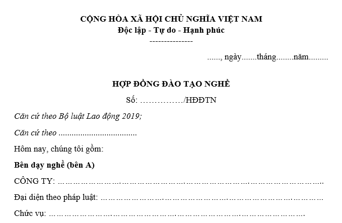 File Word Mẫu hợp đồng đào tạo nghề 