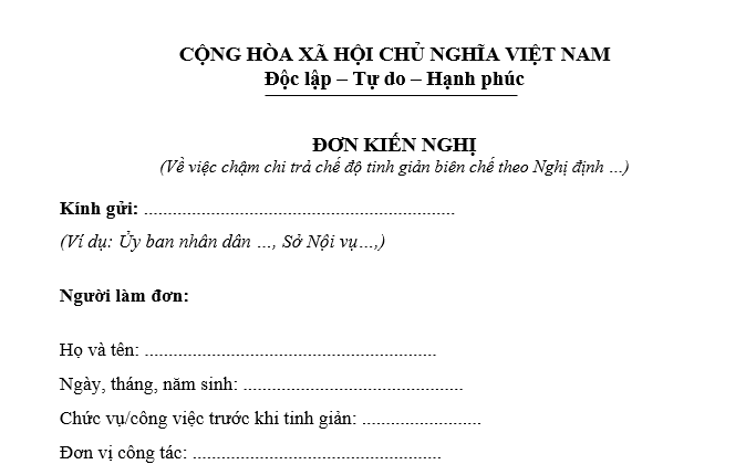 ĐƠN KIẾN NGHỊ về việc chậm chi trả chế độ tinh giản biên chế theo Nghị định 154/2025/NĐ-CP