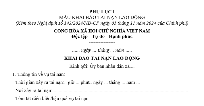Tờ khai báo tai nạn lao động