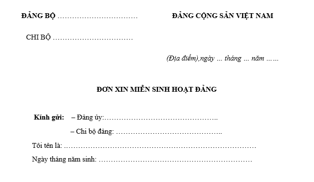 Đơn xin miễn sinh hoạt Đảng