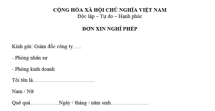 đơn xin nghỉ phép