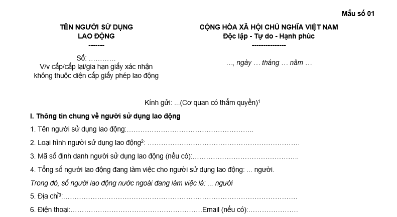 MẪU Giấy gia hạn giấy xác nhận không thuộc diện cấp giấy phép lao động