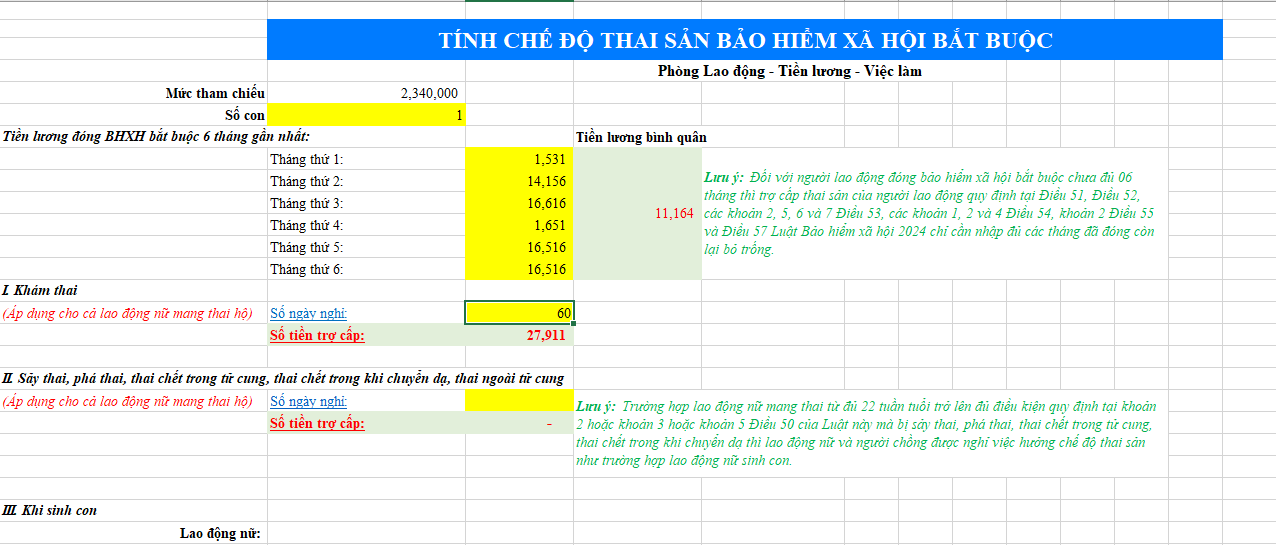 tính tiền thai sản