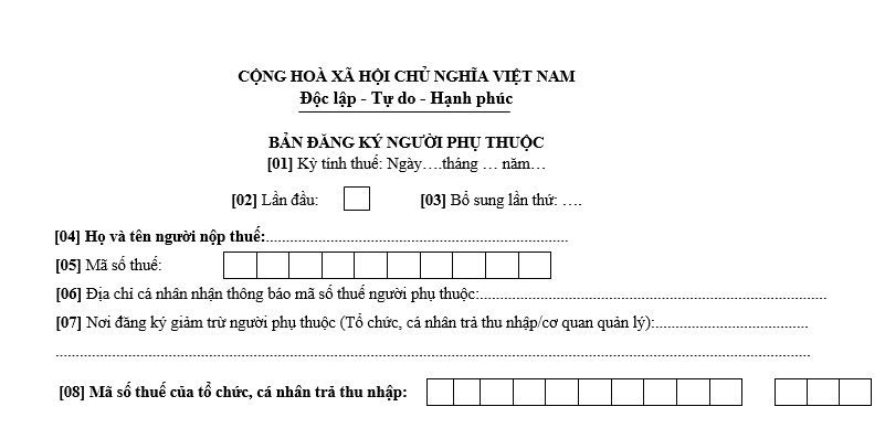 bản đăng ký người phụ thuộc