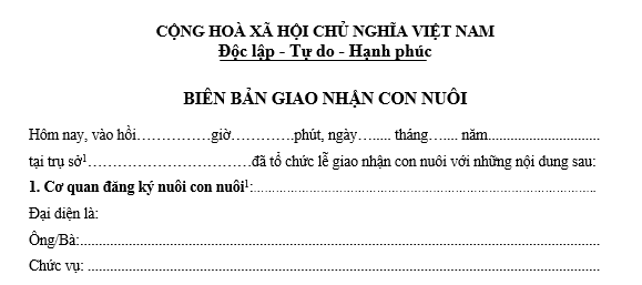 Biên bản giao nhận con nuôi 