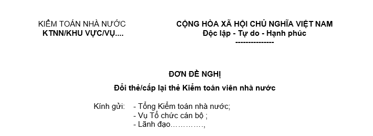 mẫu đơn đề nghị đổi thẻ/cấp lại thẻ kiểm toán viên nhà nước