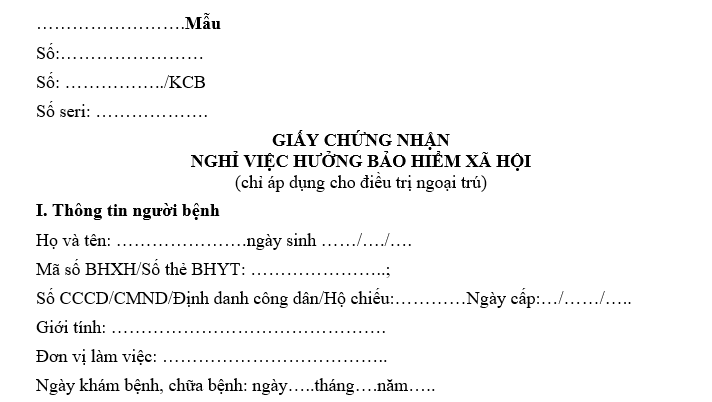 Giấy chứng nhận nghỉ việc hưởng bảo hiểm xã hội