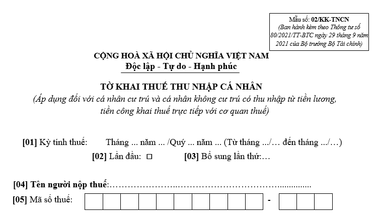Mẫu 02 KK TNCN tờ khai thuế TNCN từ 14/10/2025