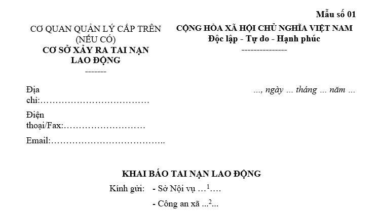 Mẫu khai báo tai nạn lao động mới nhất hiện nay
