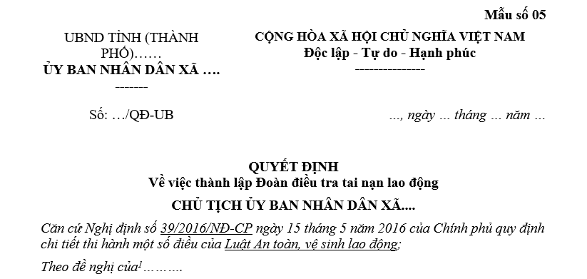Quyết định về việc thành lập Đoàn điều tra tai nạn lao động