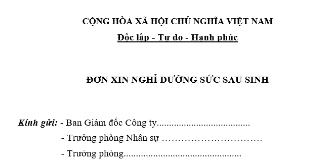 Mẫu đơn xin nghỉ dưỡng sức sau sinh