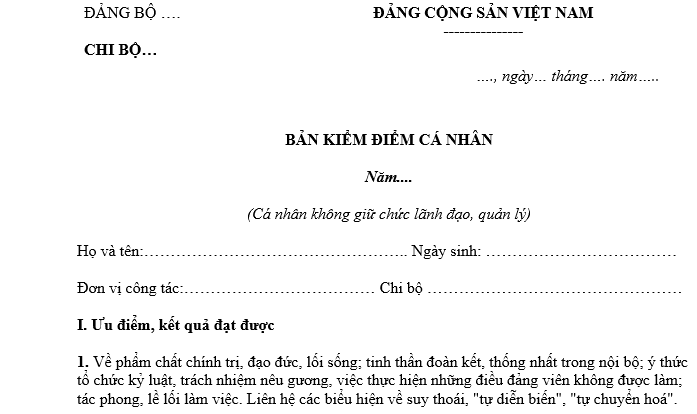 Bản kiểm điểm cá nhân Đảng viên