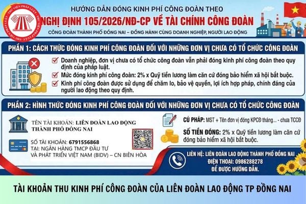 Tài khoản thu kinh phí công đoàn của Liên đoàn Lao động TP Đồng Nai mới nhất?