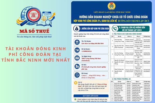Tài khoản đóng kinh phí công đoàn của Liên đoàn Lao động tỉnh Bắc Ninh mới nhất?