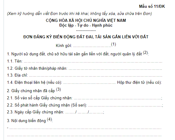 Mẫu đơn đăng ký biến động đất đai, tài sản gắn liền với đất dành cho người gốc Việt Nam định cư ở nước ngoài? 