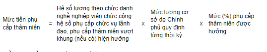 Cách tính mức tiền phụ cấp thâm niên hàng tháng: