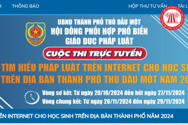 Đáp án Cuộc thi Tìm hiểu pháp luật trên Internet học sinh trên địa bàn Thành phố Thủ Dầu Một tỉnh Bình Dương? Cách thức tham gia? 