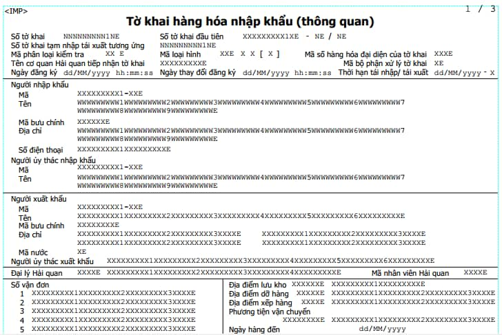 Mẫu Tờ khai hàng hóa nhập khẩu (thông quan) theo quy định Thông tư 38