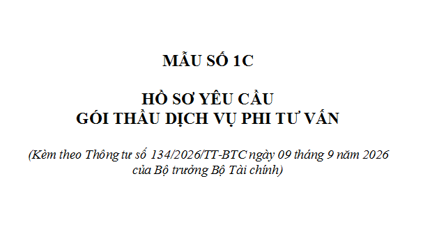 Hồ sơ yêu cầu gói thầu dịch vụ phi tư vấn 2026 có dạng như sau: