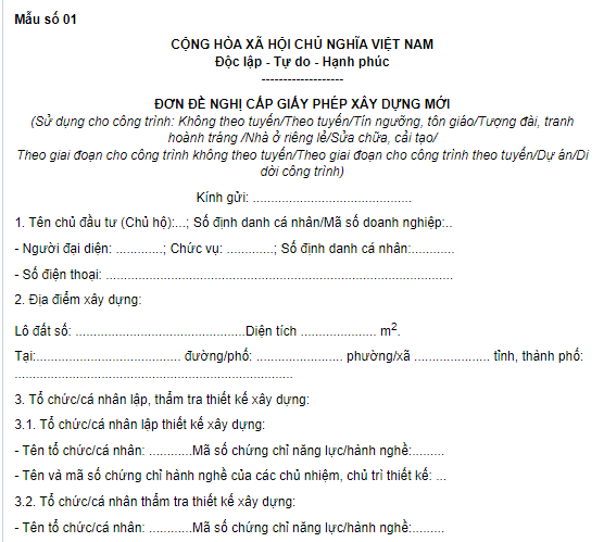  Mẫu Đơn xin cấp phép xây dựng mới nhà ở riêng lẻ mới nhất 2026