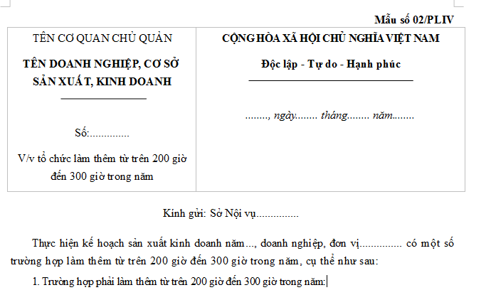 Mẫu Thông báo tổ chức làm thêm giờ gửi Sở Nội vụ 2026 là mẫu nào? Tải Thông báo tổ chức làm thêm giờ file word tại đâu?