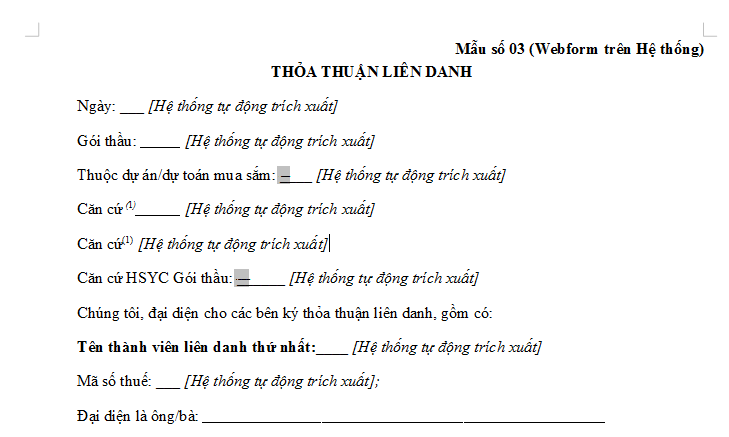 Mẫu thỏa thuận liên danh trong hồ sơ yêu cầu gói thầu EC từ 09/09/2026 là mẫu nào? Tải mẫu file word tại đâu?