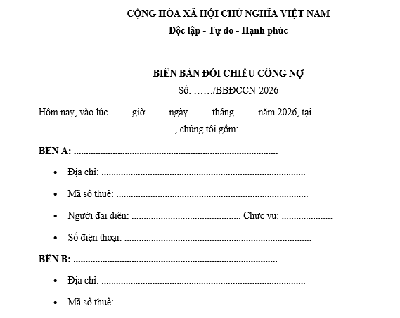 Mẫu biên bản đối chiếu công nợ file word 2026