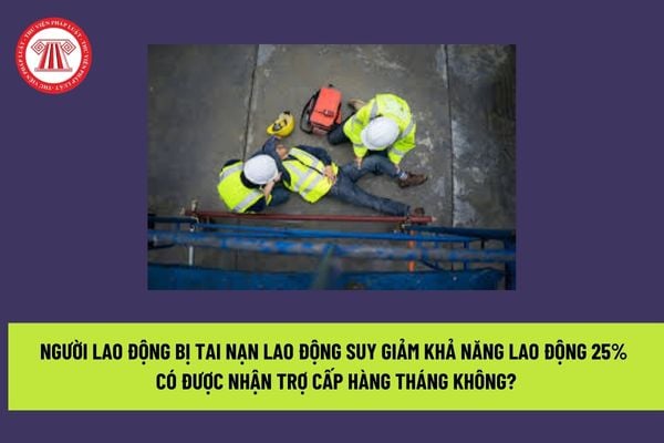 Người lao động bị tai nạn lao động suy giảm khả năng lao động 25% có được nhận trợ cấp hàng tháng không?