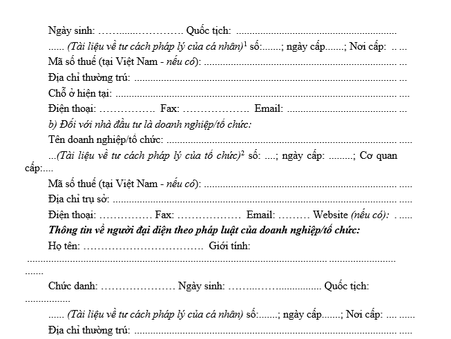  Giấy chứng nhận đăng ký đầu tư có ghi nhận thông tin của nhà đầu tư.