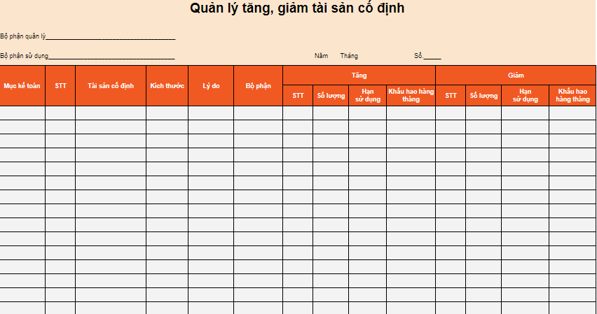 Mẫu File excel quản lý tăng giảm tài sản cố định dành cho doanh nghiệp