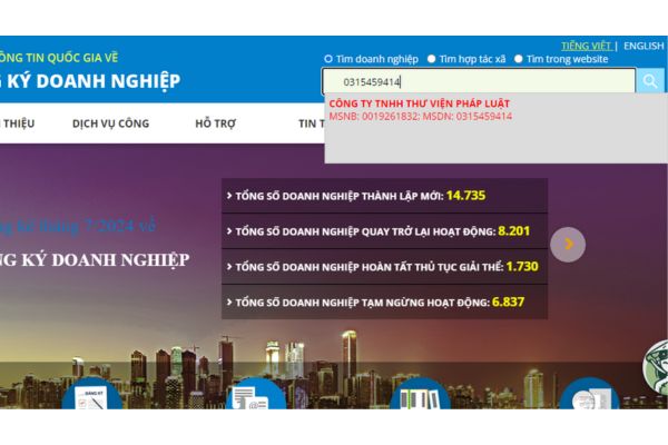 Chọn vào tên của doanh nghiệp đang cần tra cứu:
