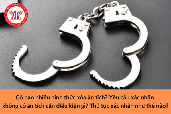 Có bao nhiêu hình thức xóa án tích? Yêu cầu xác nhận không có án tích cần điều kiện gì? Thủ tục xác nhận như thế nào?