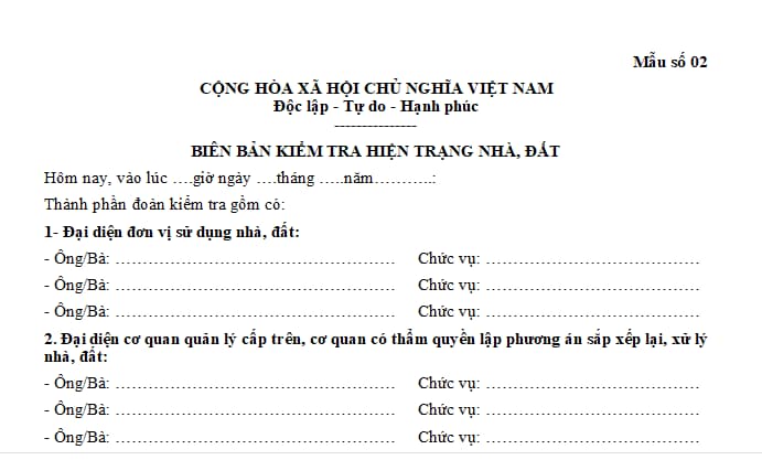 mẫu biên bản kiểm tra hiện trạng nhà đất