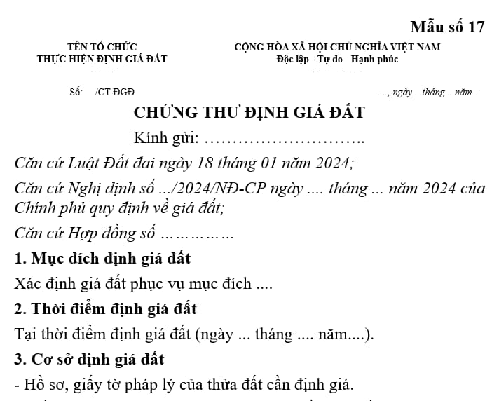 chứng thư định giá đất