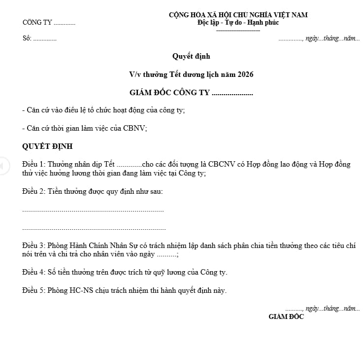 mẫu thưởng tết