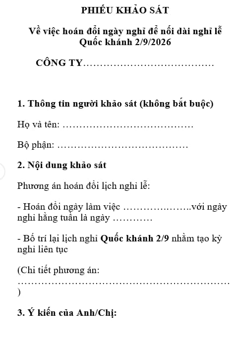 phiếu khảo sát