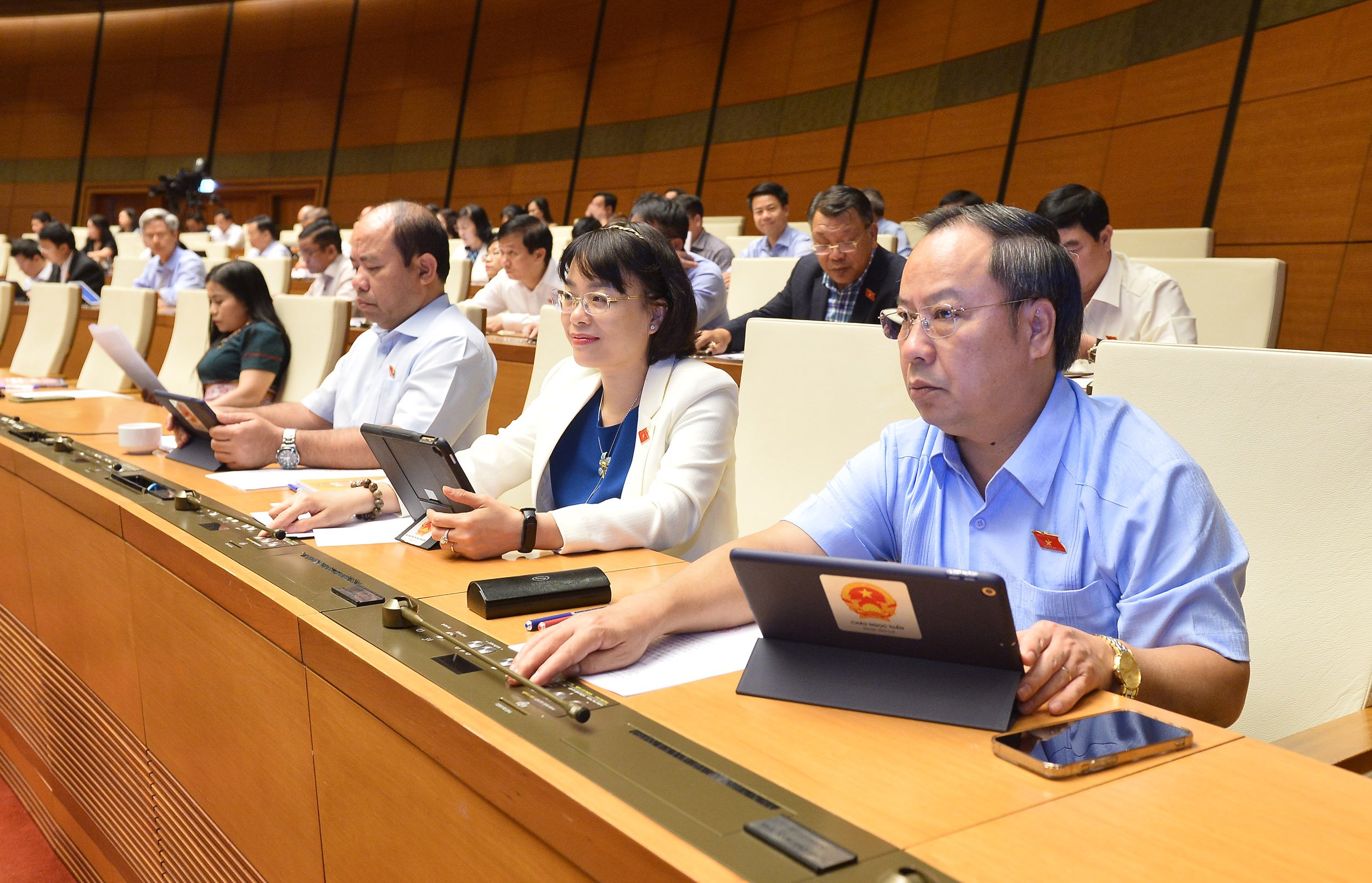 Các đại biểu biểu quyết bằng hệ thống điện tử