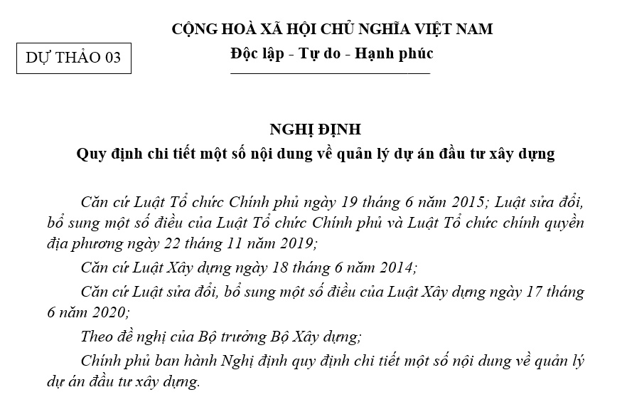 Cập nhật mới nhất Dự thảo Nghị định về quản lý dự án đầu tư xây dựng (thay thế Nghị định 15/2021/NĐ-CP)