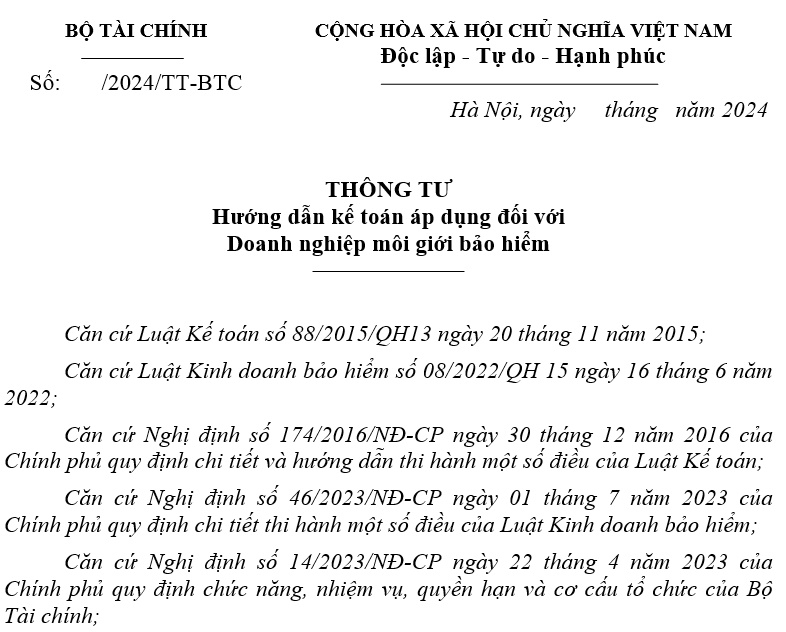 Đã có Dự thảo Thông tư hướng dẫn kế toán đối với Doanh nghiệp môi giới bảo hiểm mới (thay thế Thông tư 175/2011/TT-BTC)