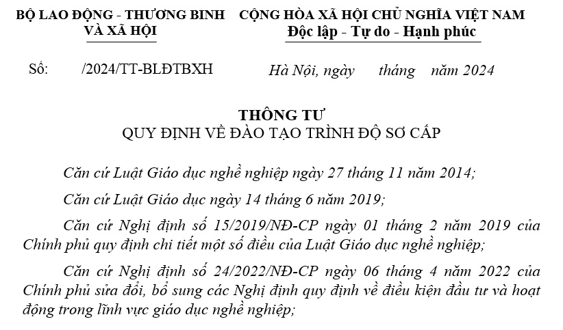 Đã có dự thảo Thông tư về đào tạo trình độ sơ cấp (thay thế Thông tư 42/2015/TT-BLĐTBXH)